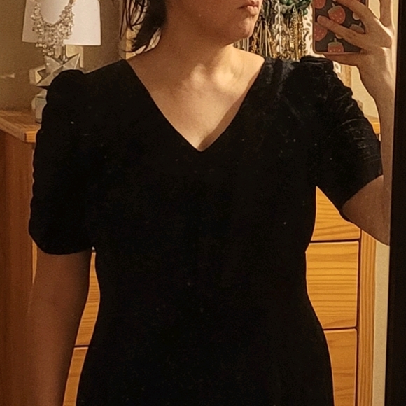 Talbots Black Velvet Fit & Flare Dress 12 - Picture 3 of 6